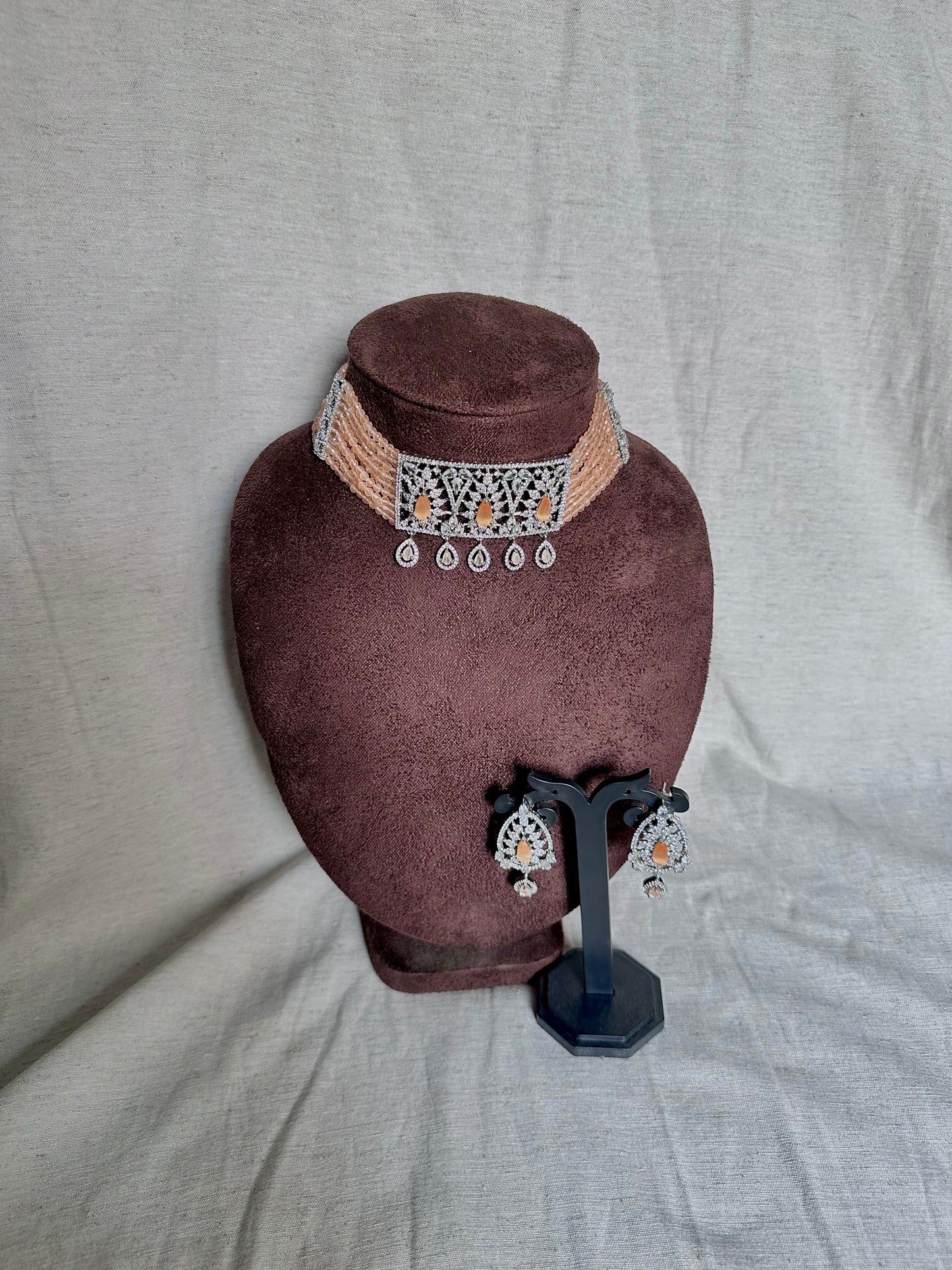 Peach american diamond set