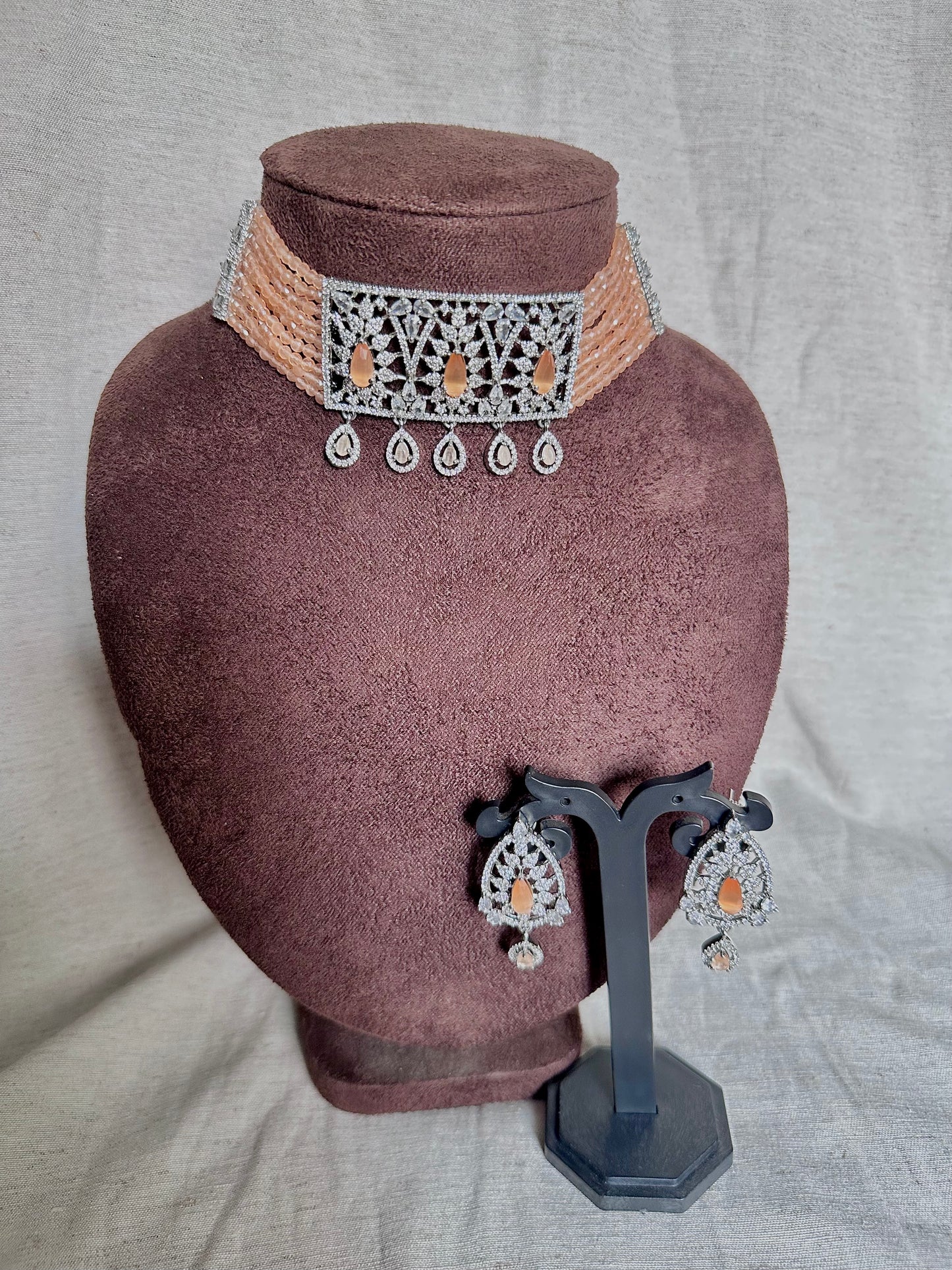 Peach american diamond set