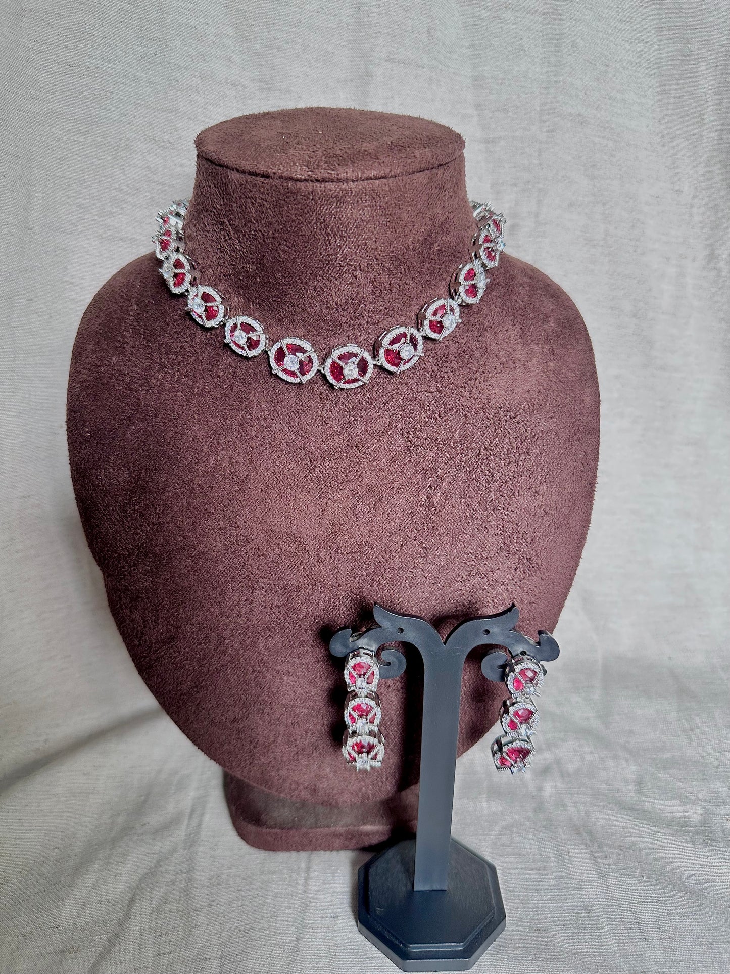 Ruby silver choker set