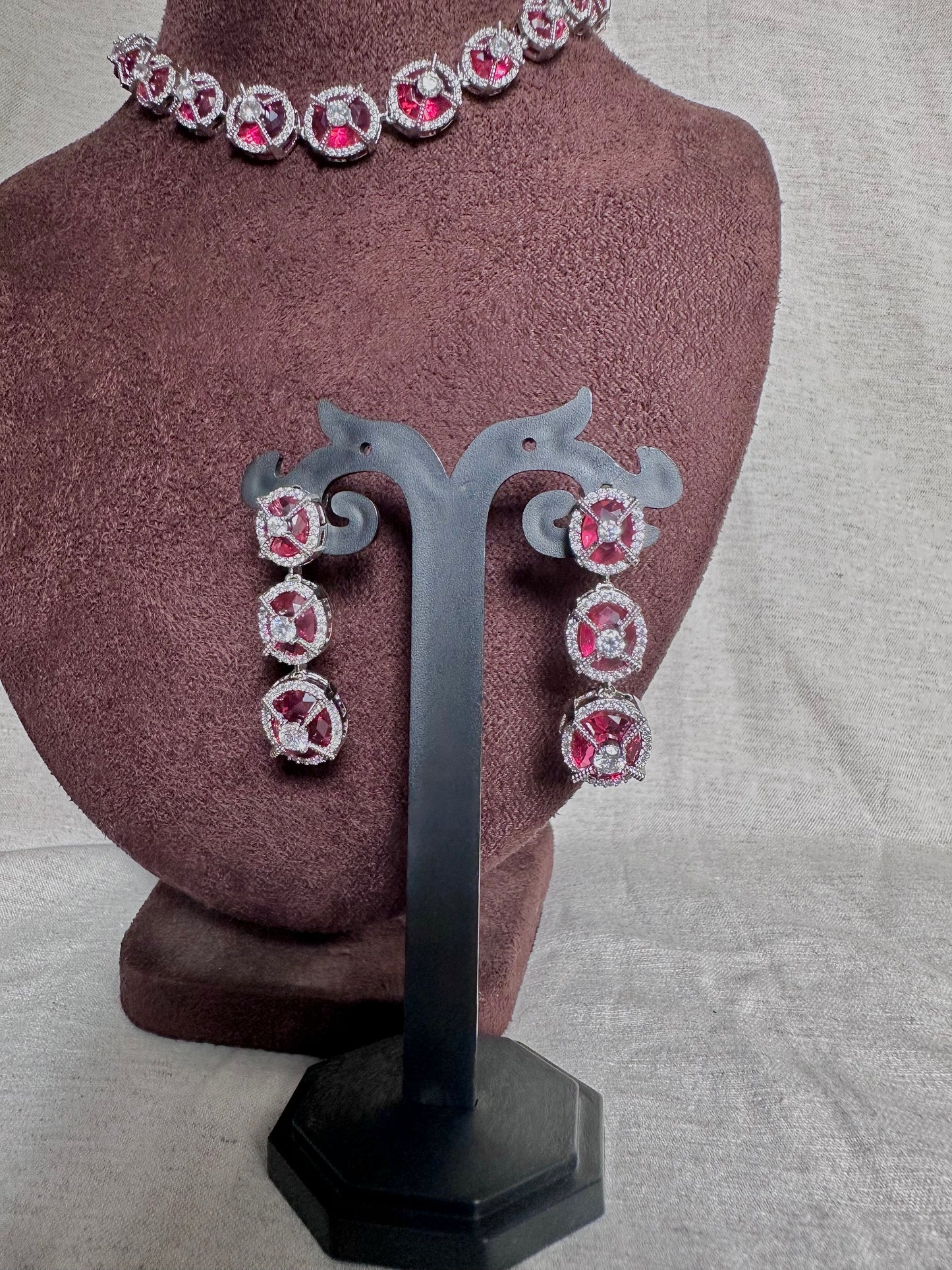 Ruby silver choker set