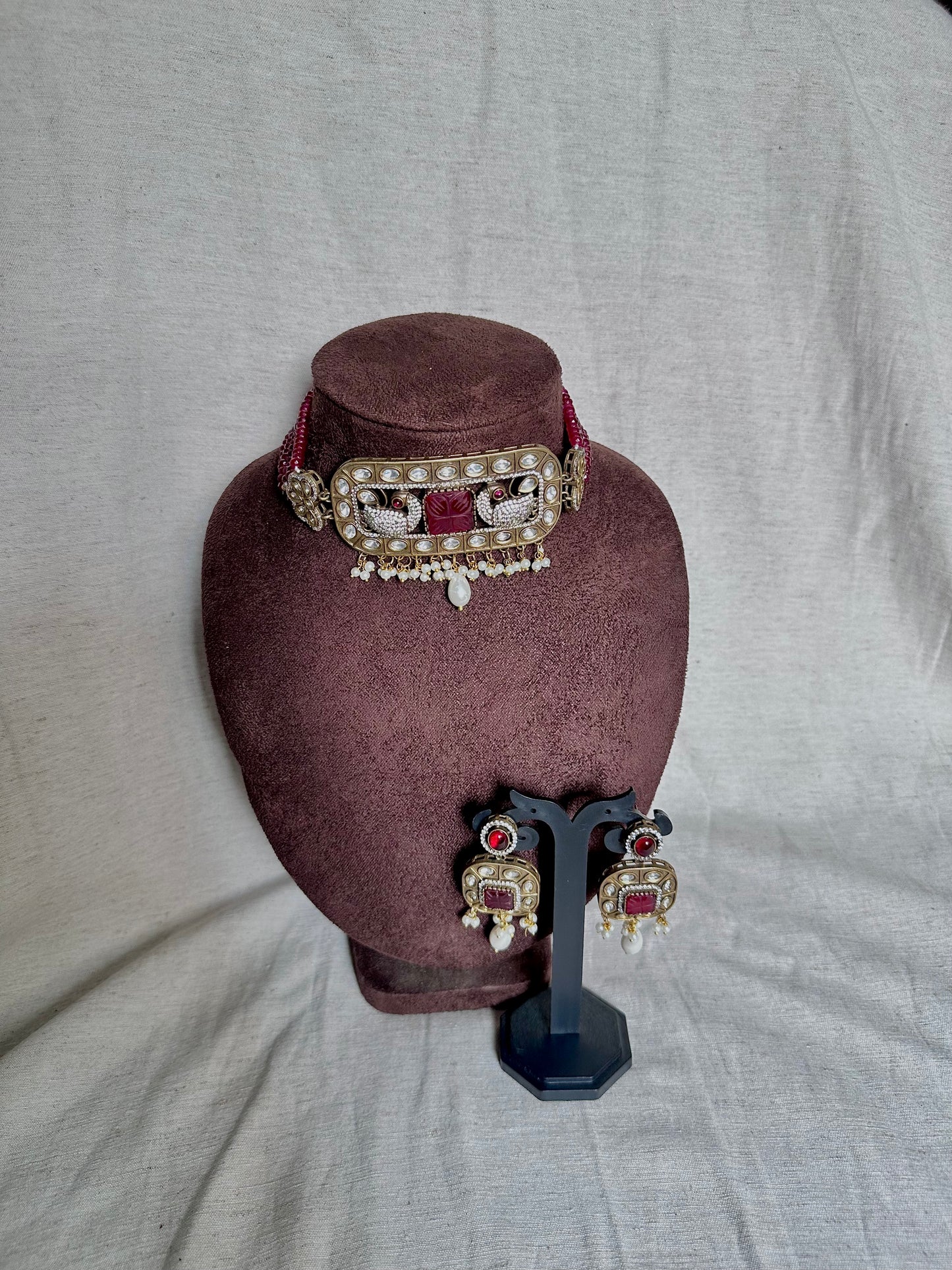 Maroon peacock choker set