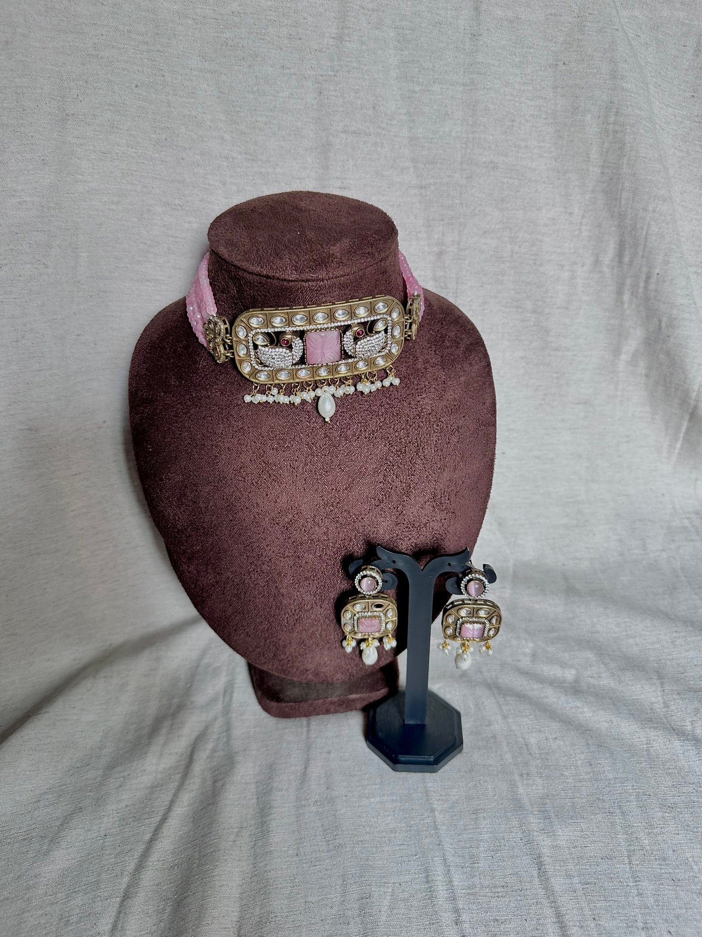 Pink peacock choker set