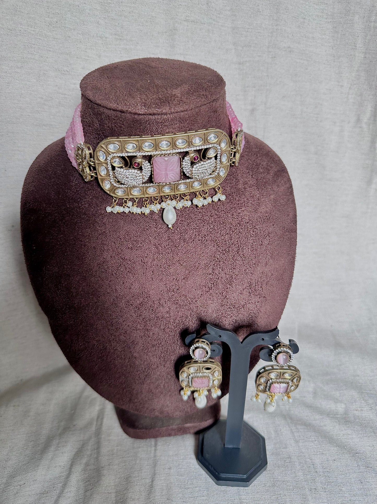 Pink peacock choker set