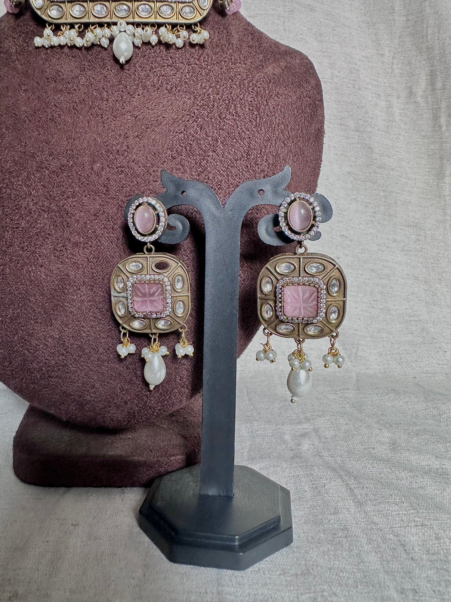 Pink peacock choker set