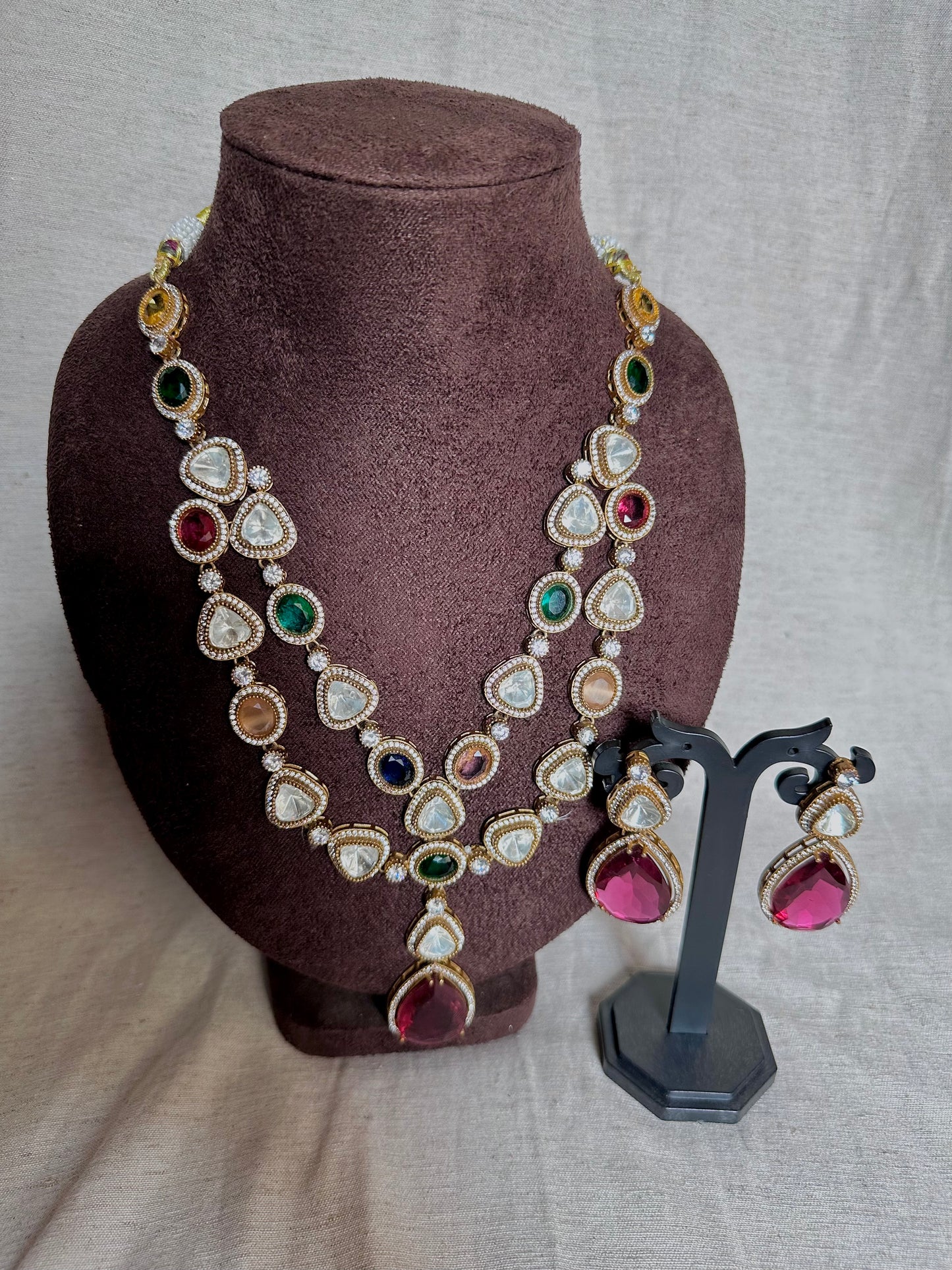 Premium double layer kundan long chain set