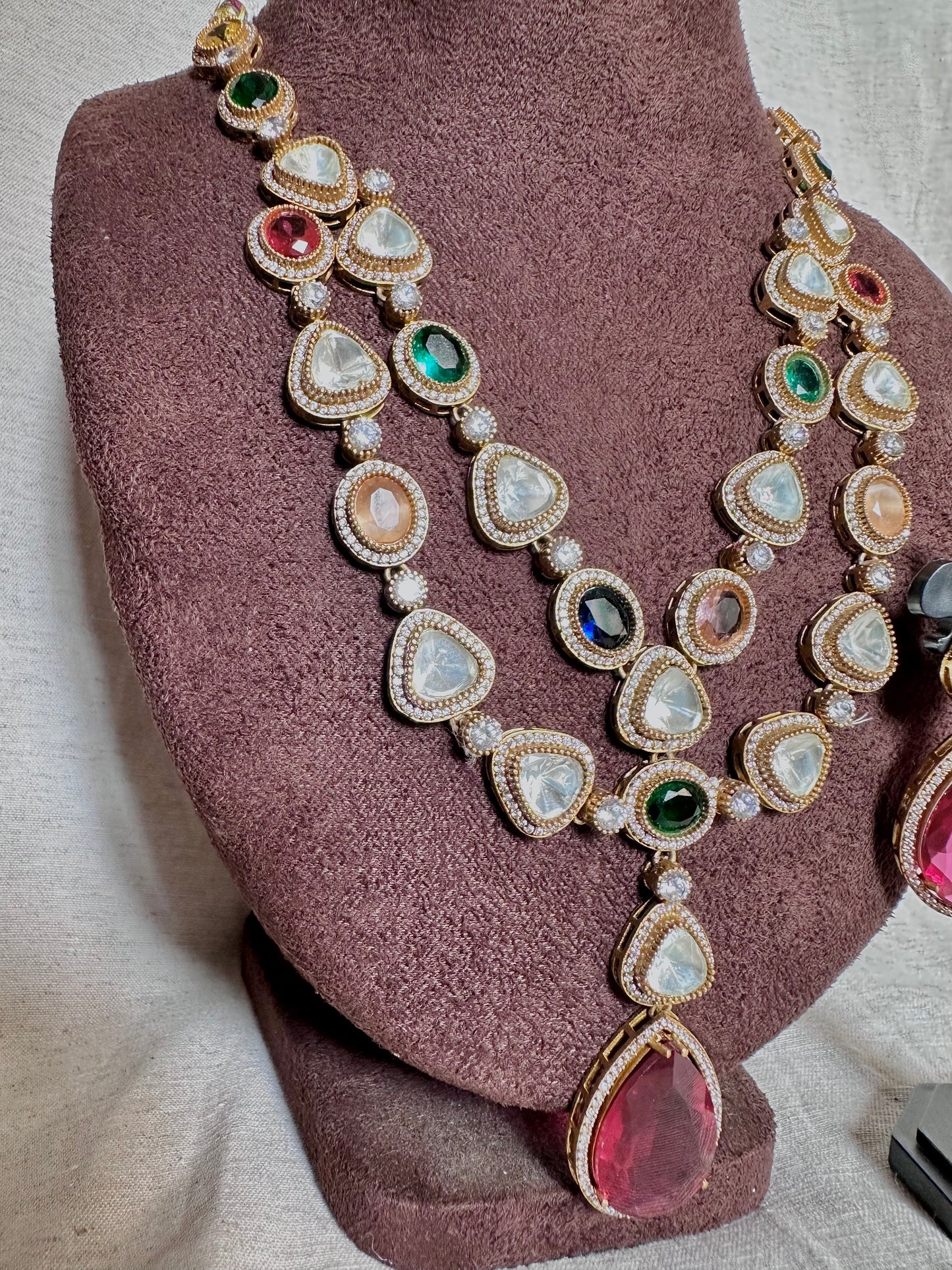 Premium double layer kundan long chain set