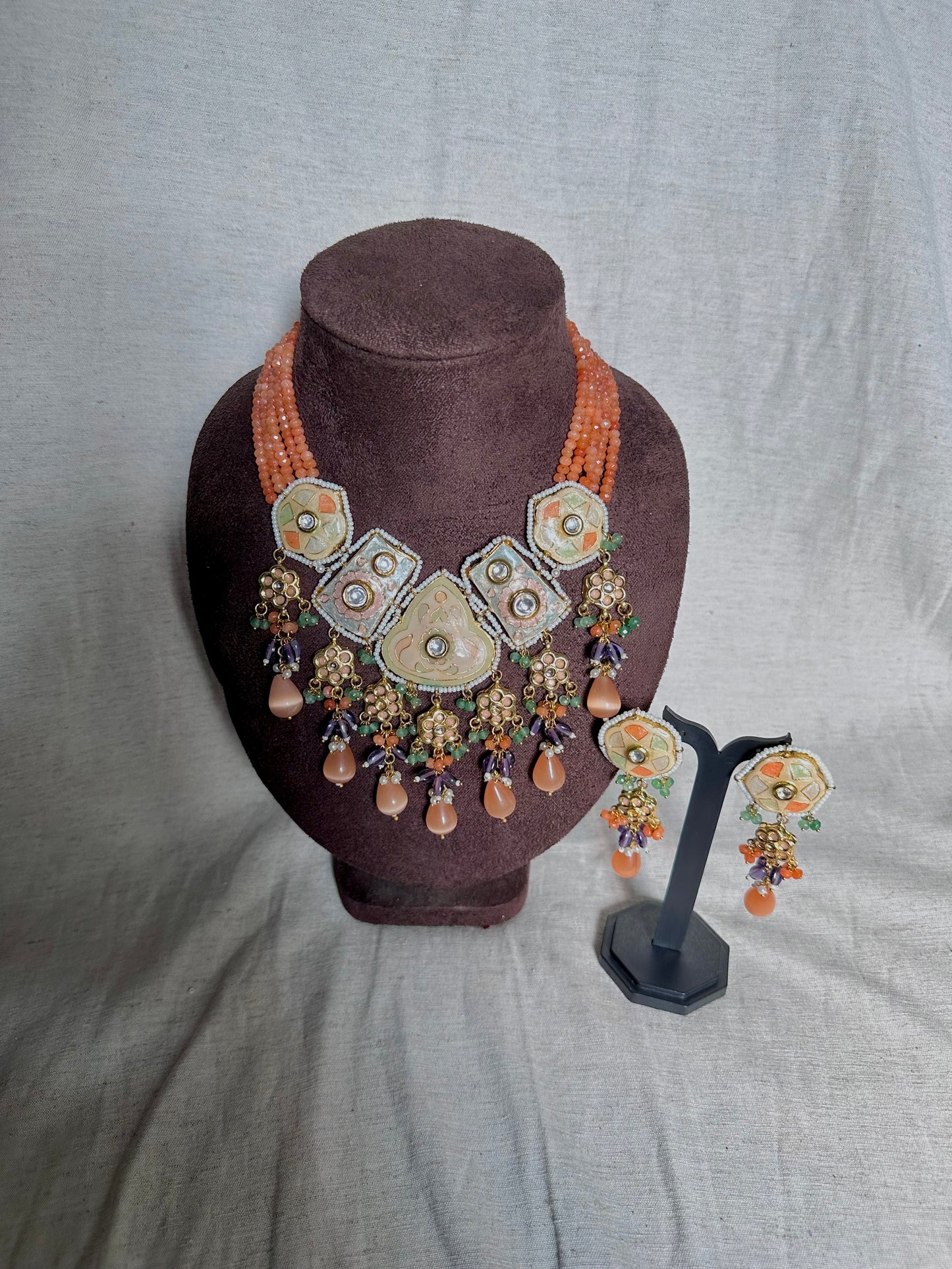 Premium kundan meenakari necklace set