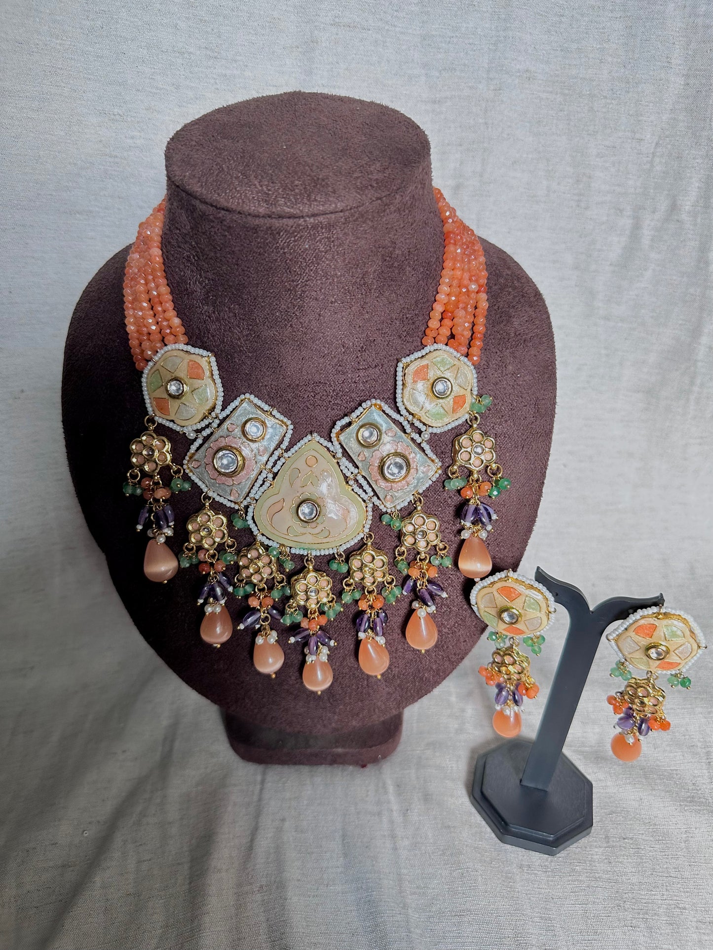 Premium kundan meenakari necklace set