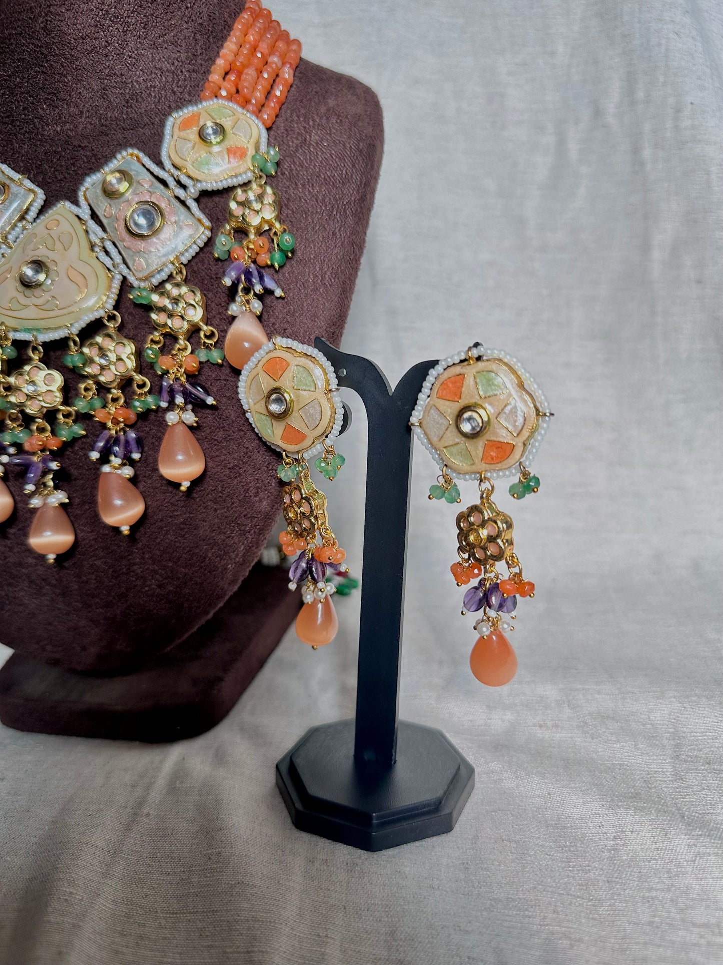 Premium kundan meenakari necklace set