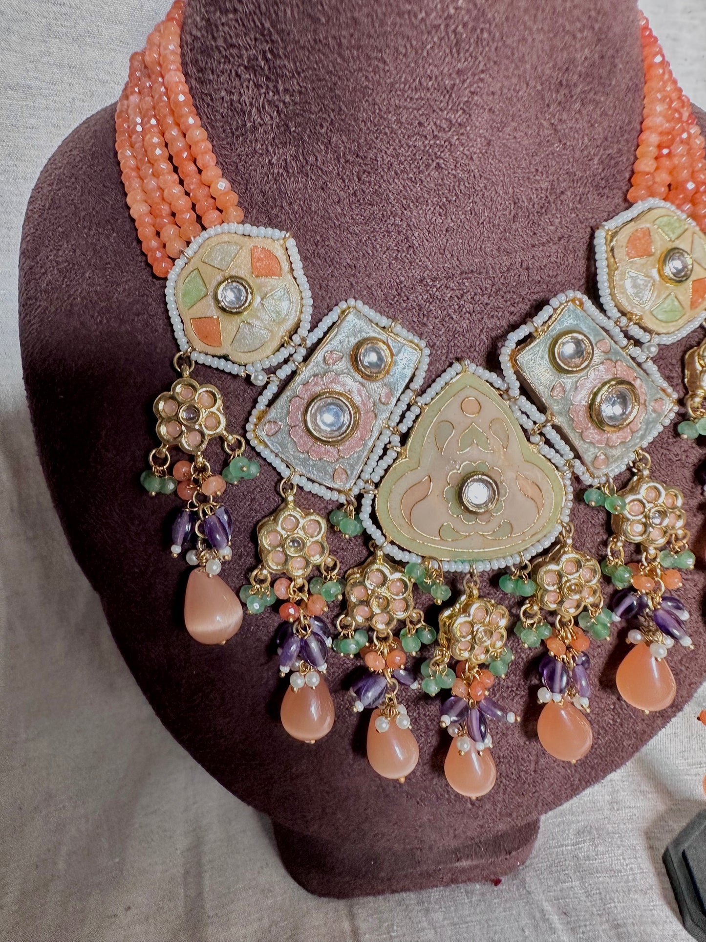 Premium kundan meenakari necklace set