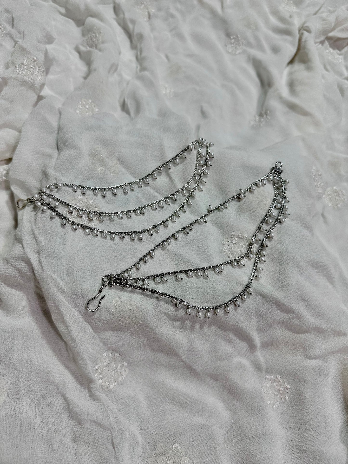 3 layer pearl earrings chain