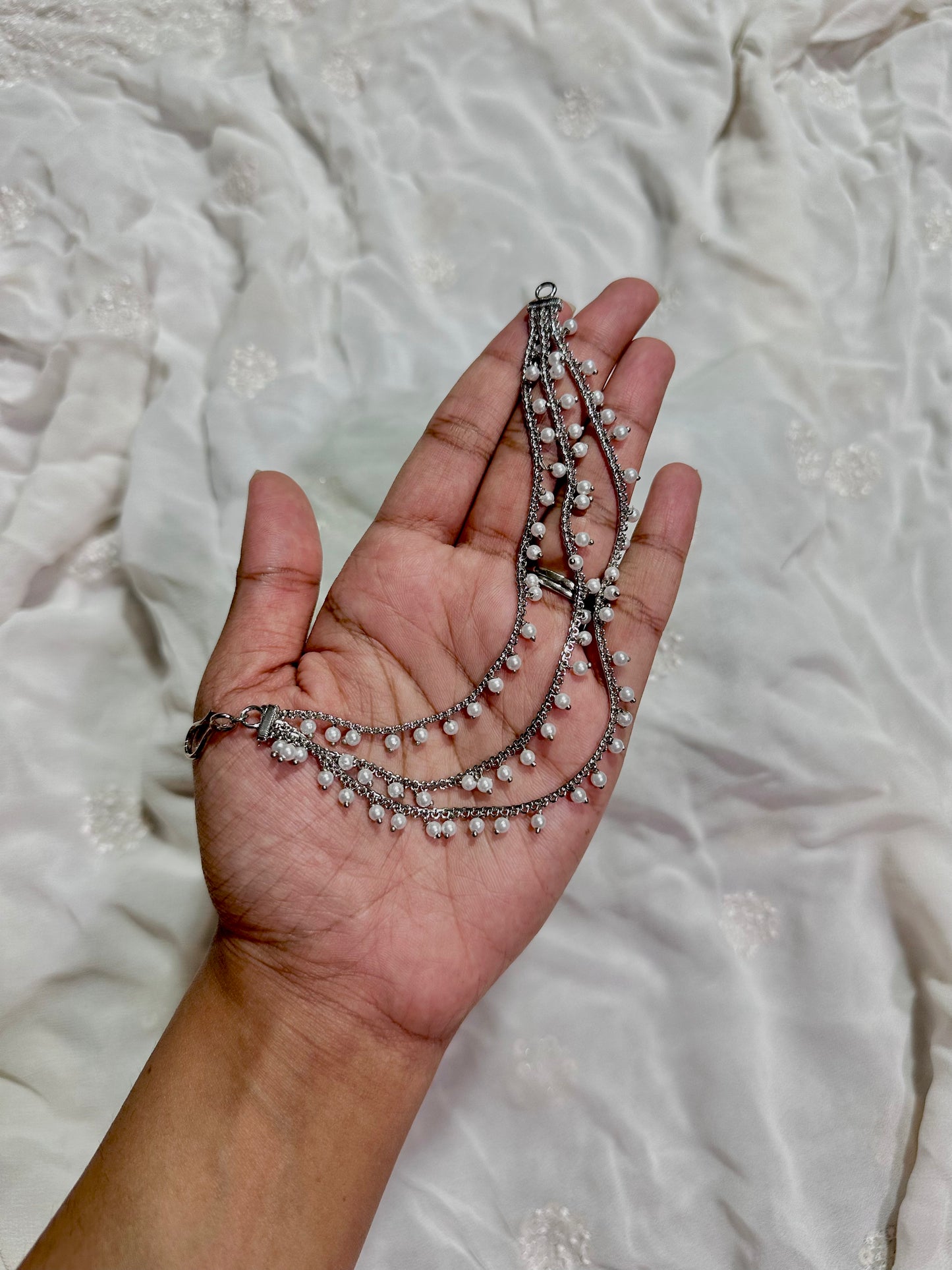 3 layer pearl earrings chain