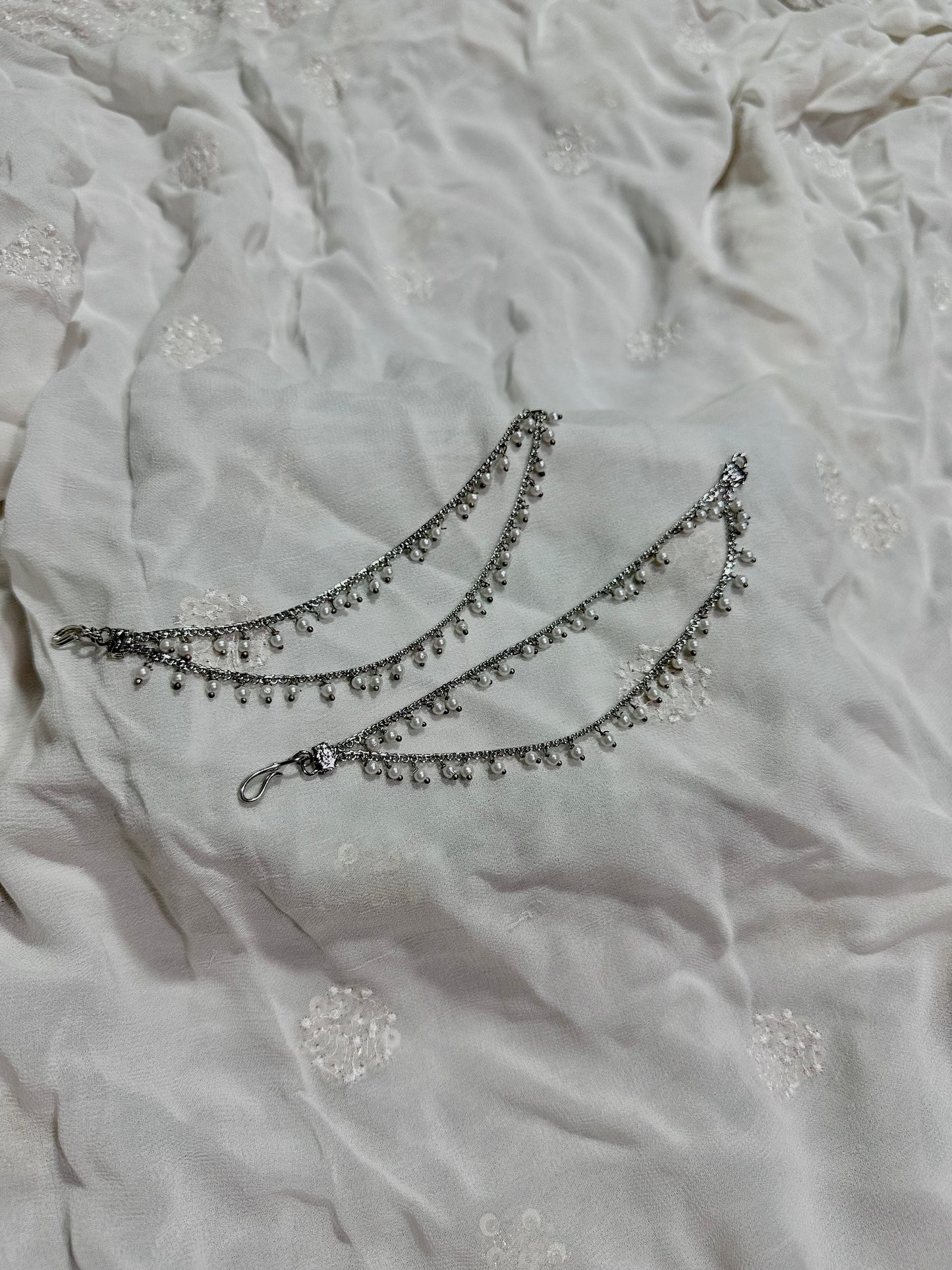 2 layer pearl earrings chain