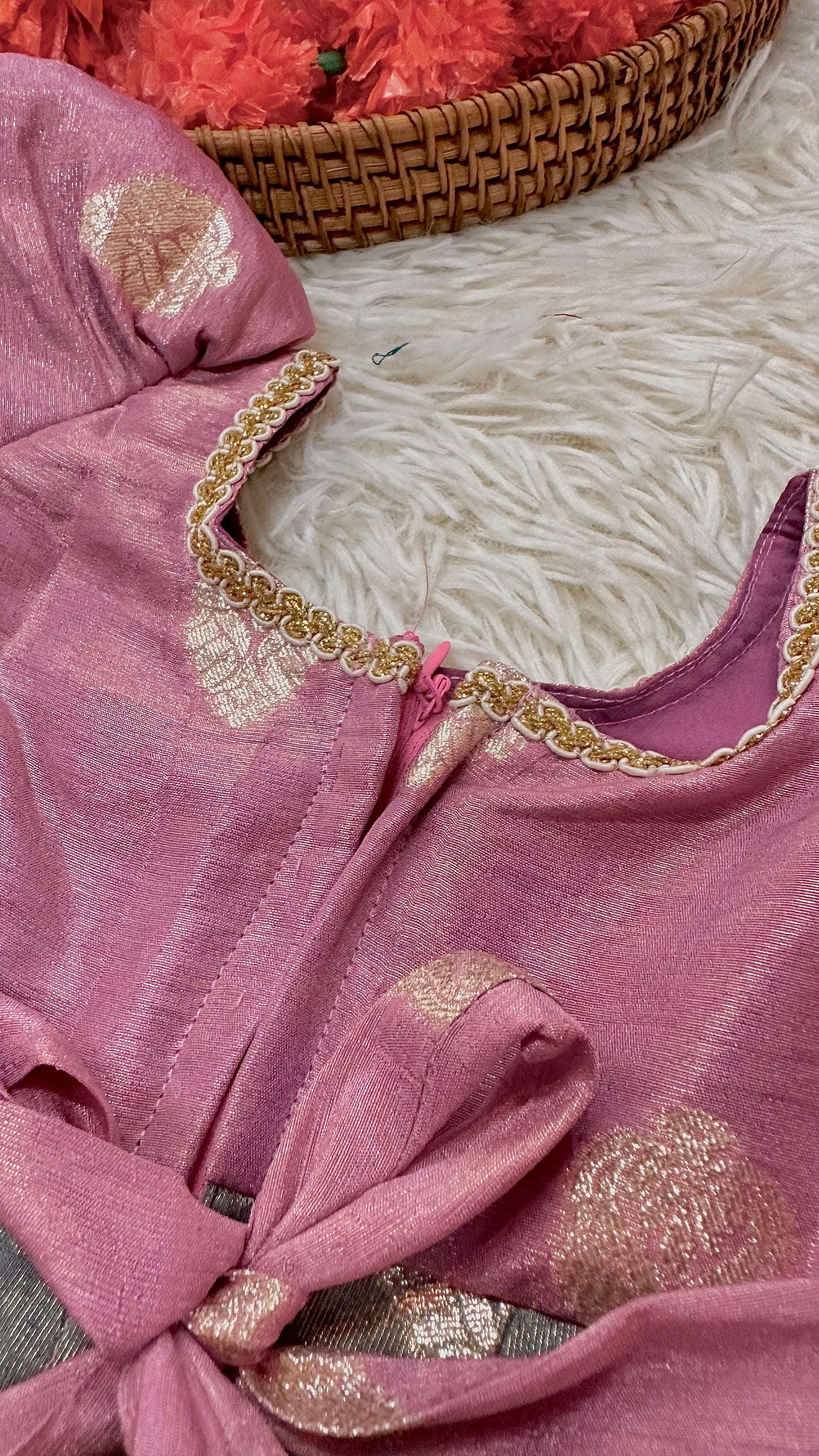 Banaras pink puff sleeve dress