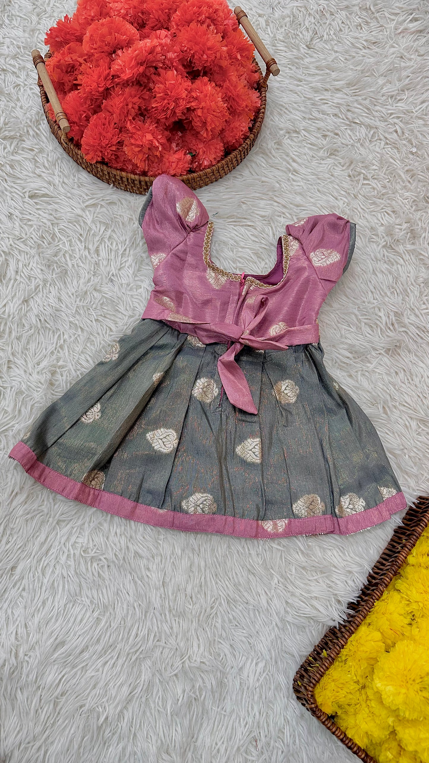 Banaras pink puff sleeve dress