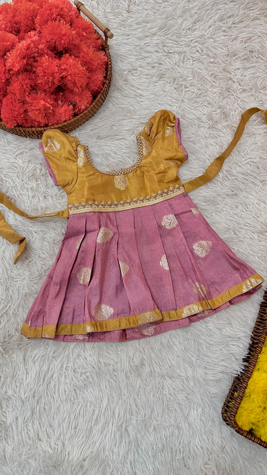 Banaras gold puff sleeve dress