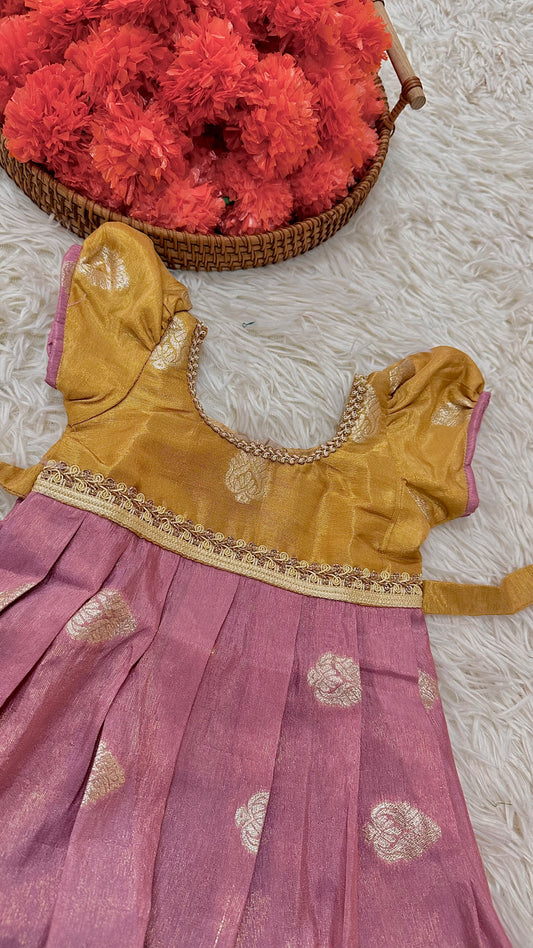 Banaras gold puff sleeve dress