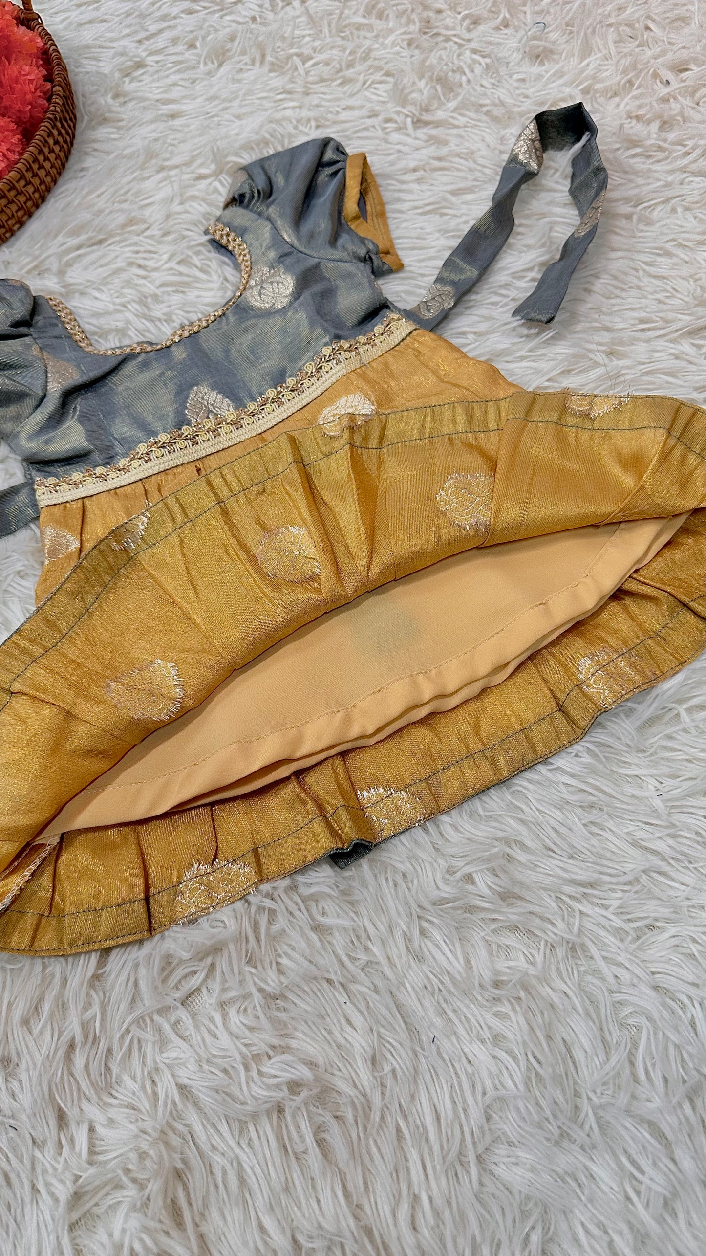 Banaras grey puff sleeve dress