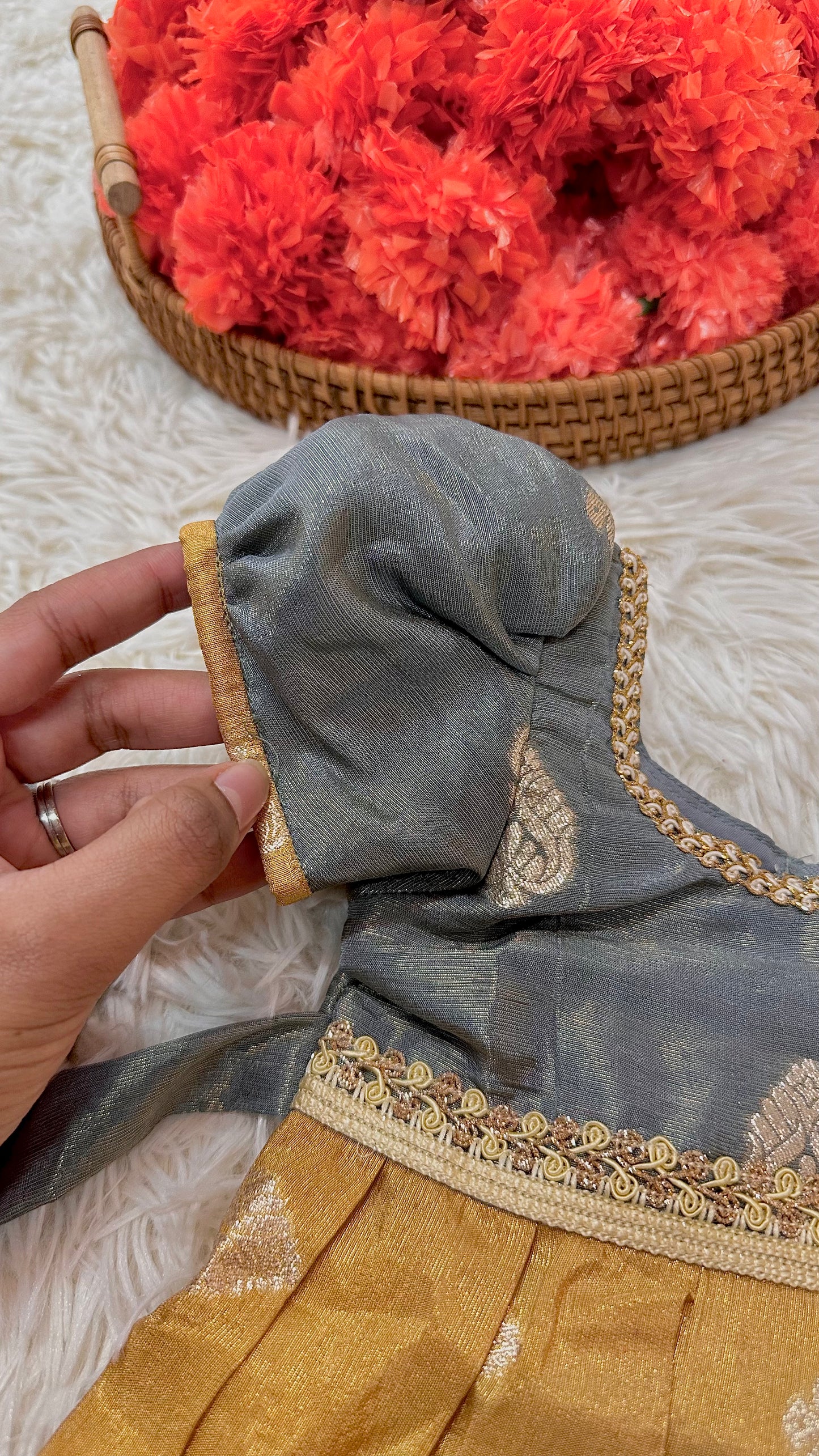 Banaras grey puff sleeve dress