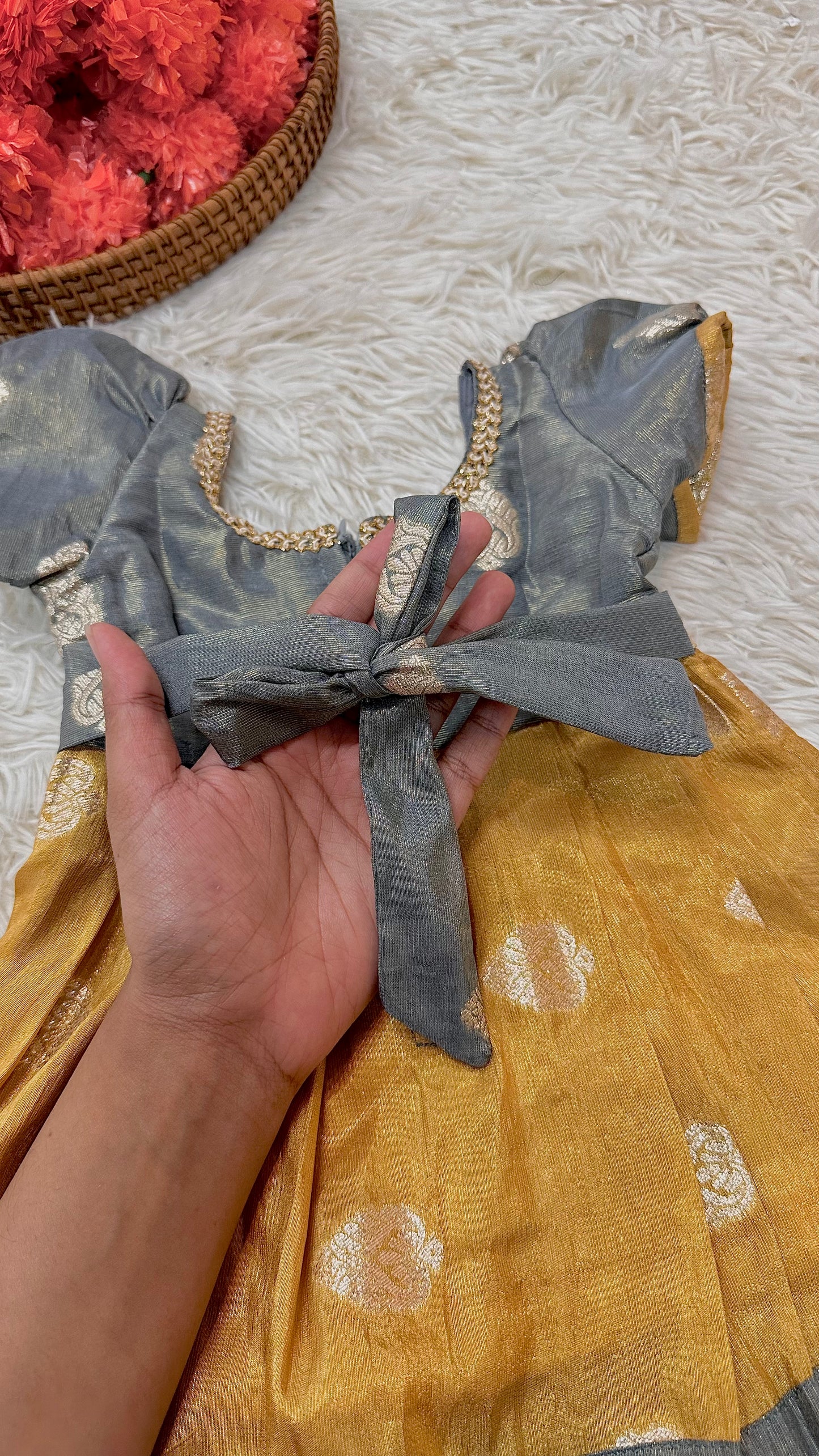 Banaras grey puff sleeve dress