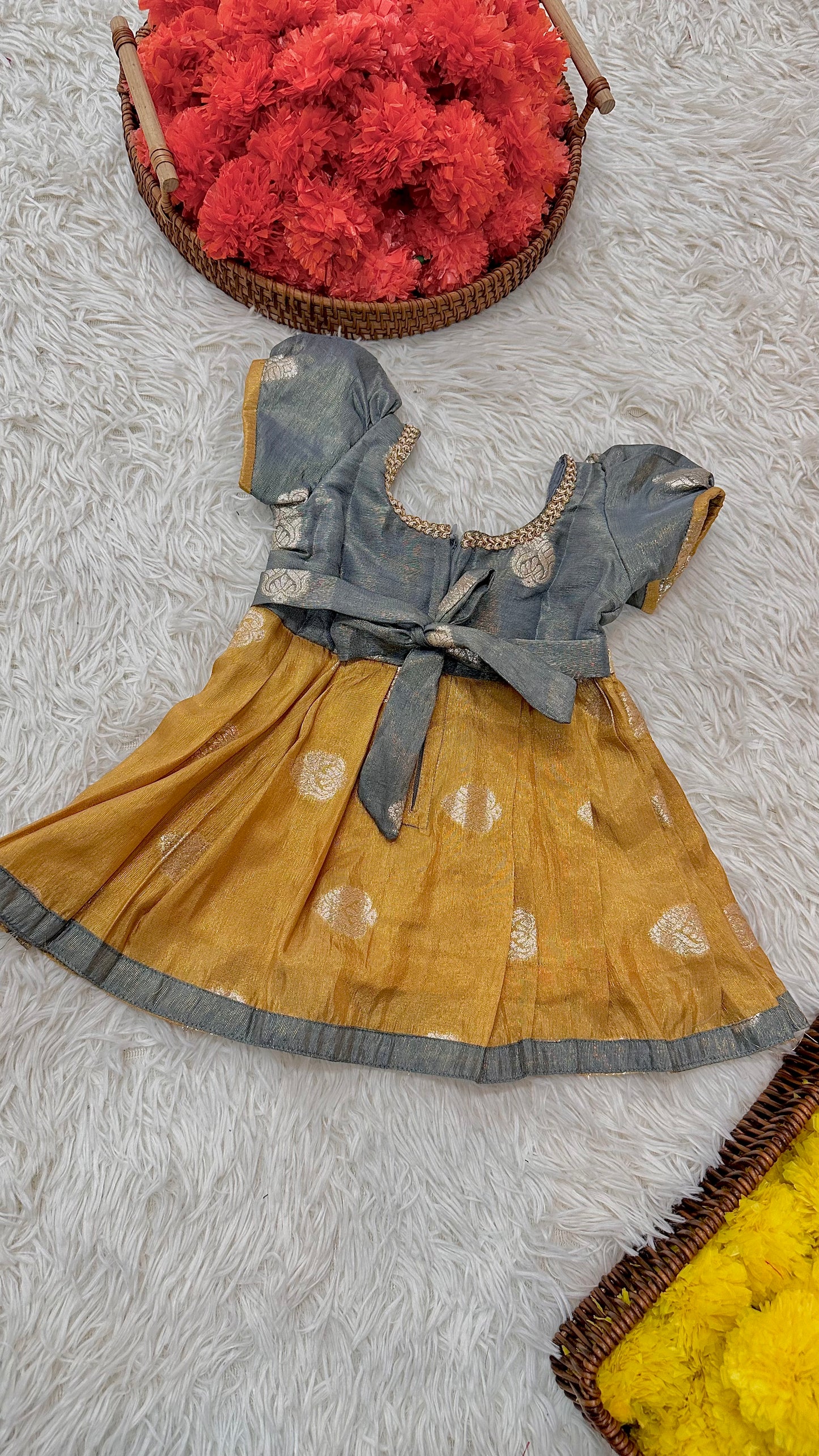 Banaras grey puff sleeve dress