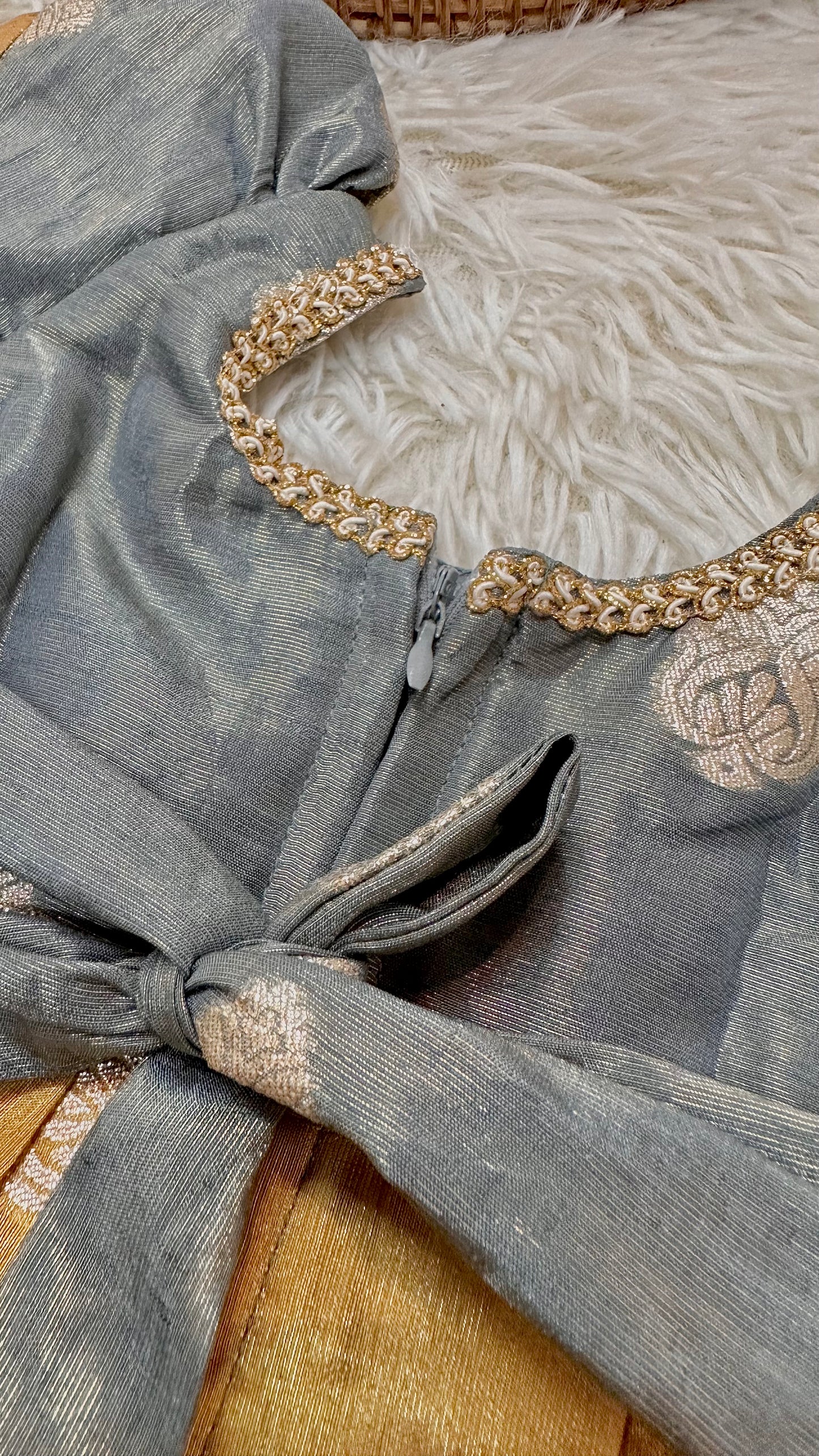 Banaras grey puff sleeve dress